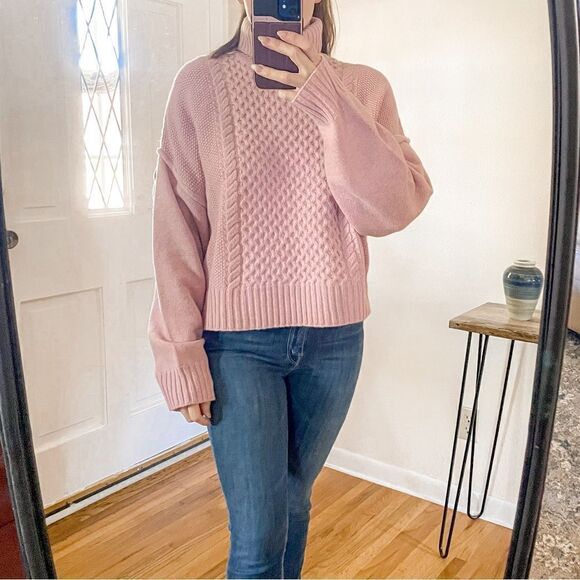 ATM Wool Cable Knit Turtleneck Sweater Blush Pink - Picture 10 of 10